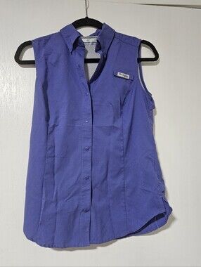 Columbia PFG Sleeveless Snap Button Trail Fishing Shirt XS Purple Fabric Snags